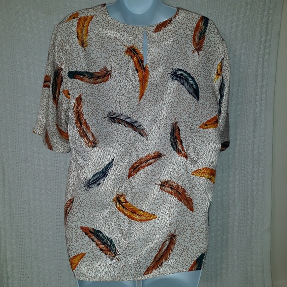 Womens Feather Graphics Blouse Top - Picture 4 of 8